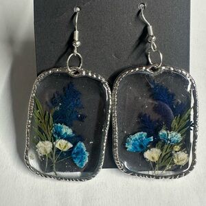 Handcrafted Blue Floral Resin Drop Earrings